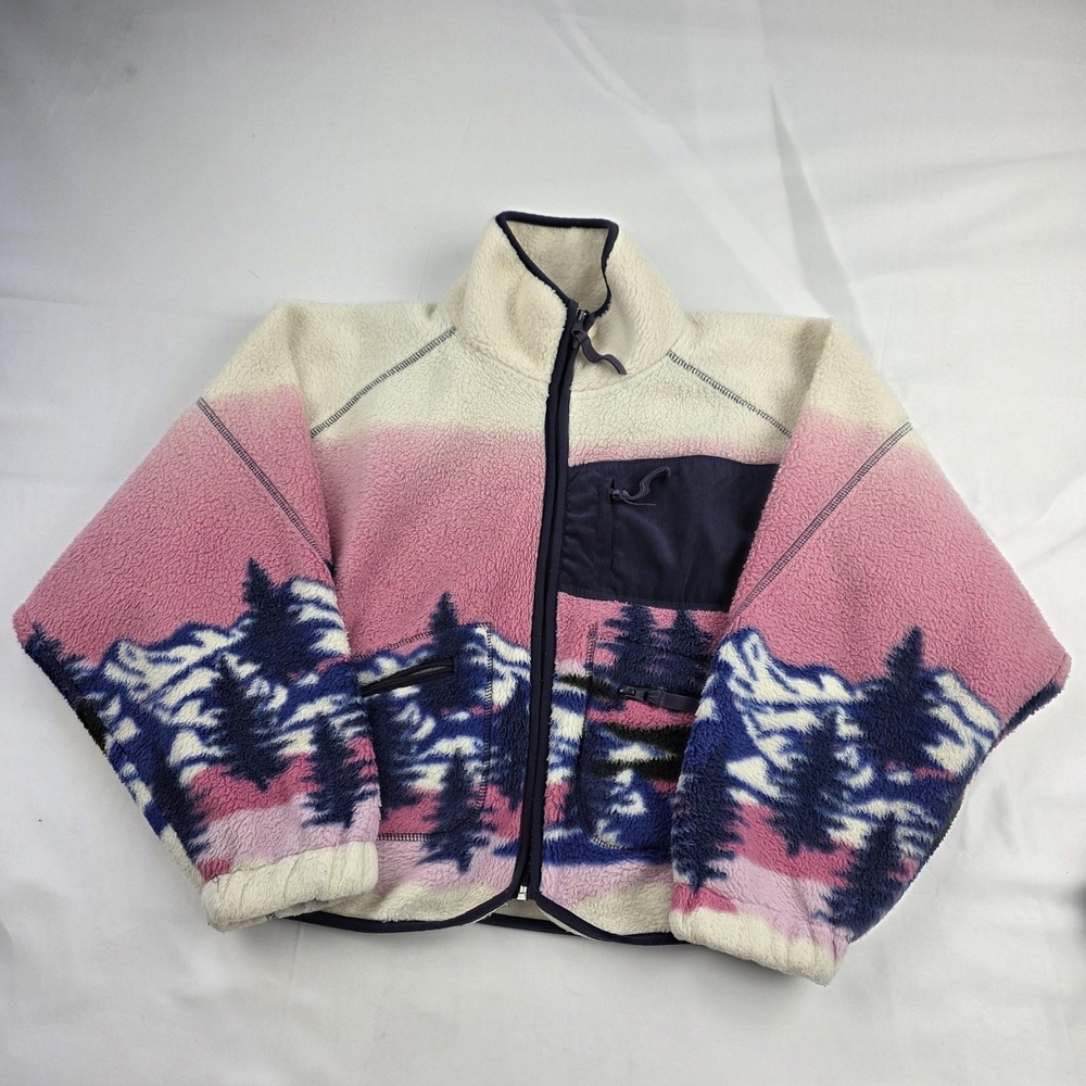 Urban Outfitters Jacket Womens Small Pink Sherpa Fleece Full Zip Landscape